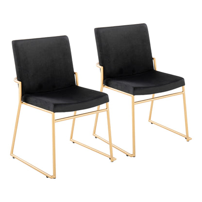 Dutchess Contemporary Dining Chair in Gold Steel and Black Faux Leather by LumiSource - Set of 2