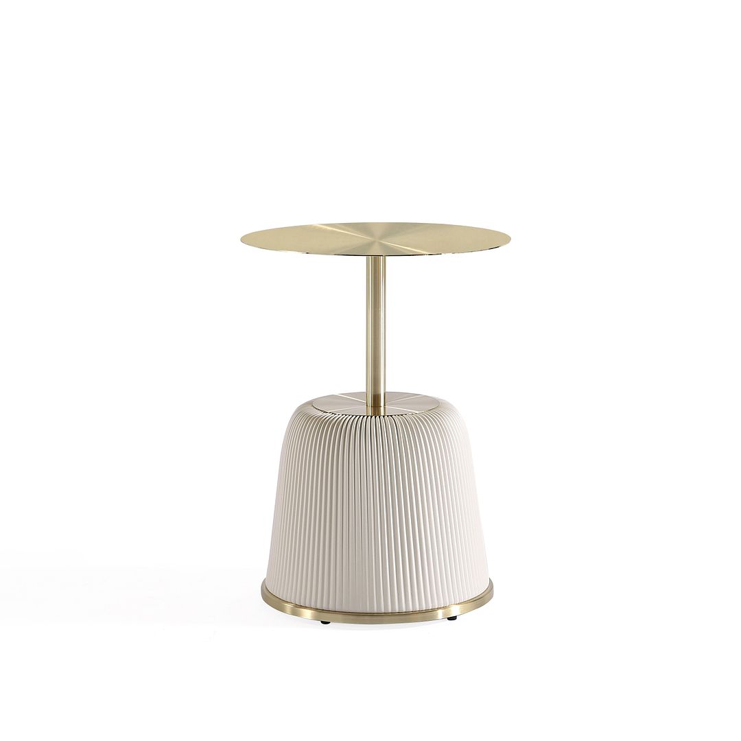 Manhattan Comfort Modern Anderson End Table 1.0 Upholstered in Cream Leatherette with Gold Tabletop