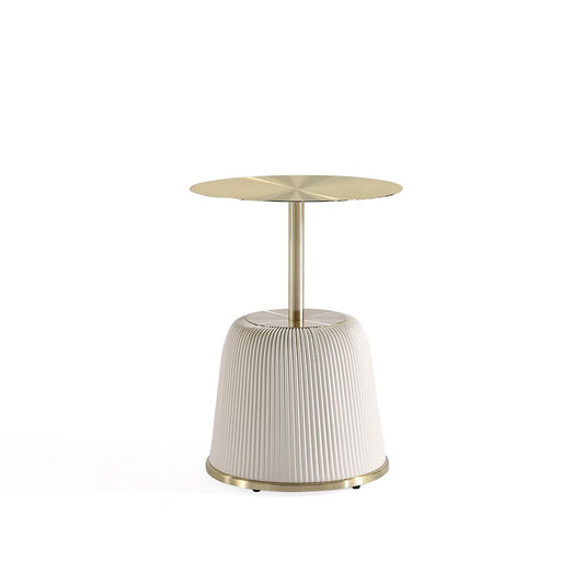 Manhattan Comfort Modern Anderson End Table 1.0 Upholstered in Cream Leatherette with Gold Tabletop