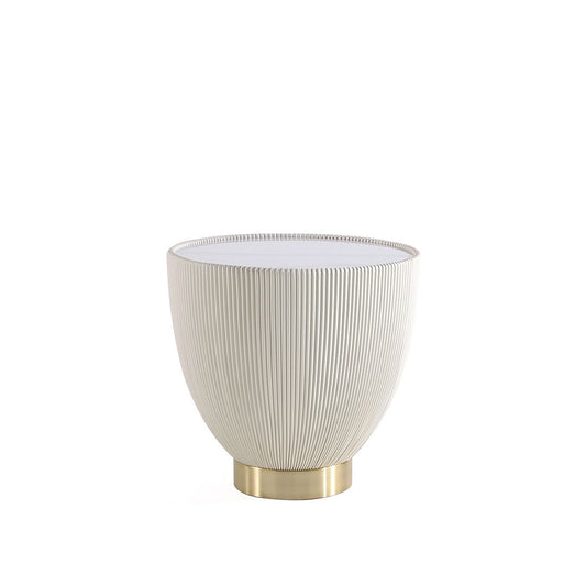 Manhattan Comfort Modern Anderson End Table 2.0 Upholstered in Cream Leatherette with Ceramic Faux Marble Tabletop