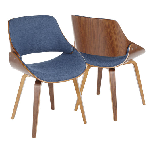 Fabrizzi Mid-Century Modern Dining/Accent Chair in Walnut and Denim Blue
