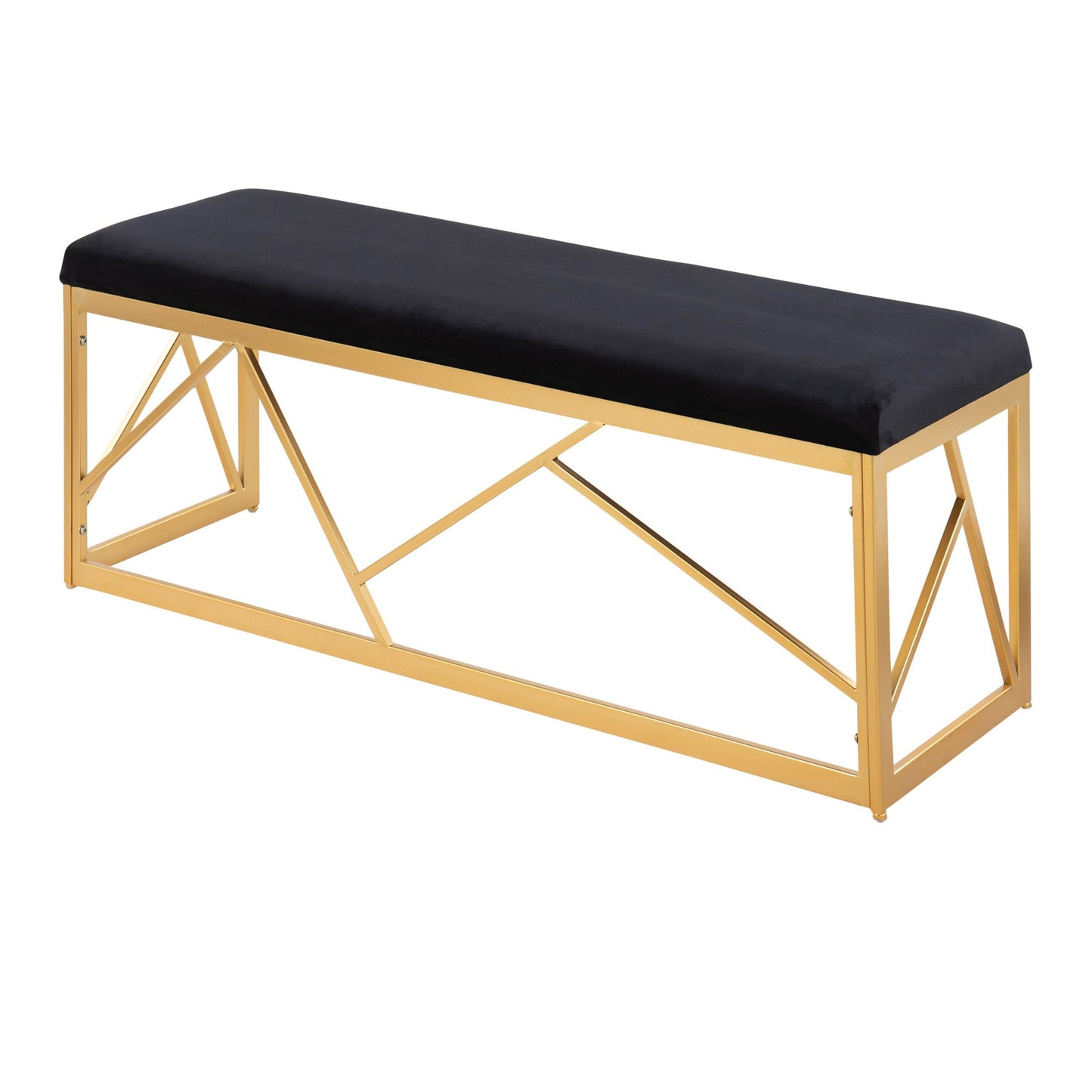 Folia Glam Metal Bench in Gold Steel and Black Velvet