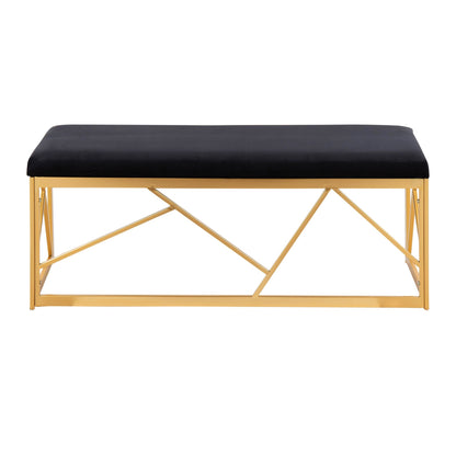 Folia Glam Metal Bench in Gold Steel and Black Velvet