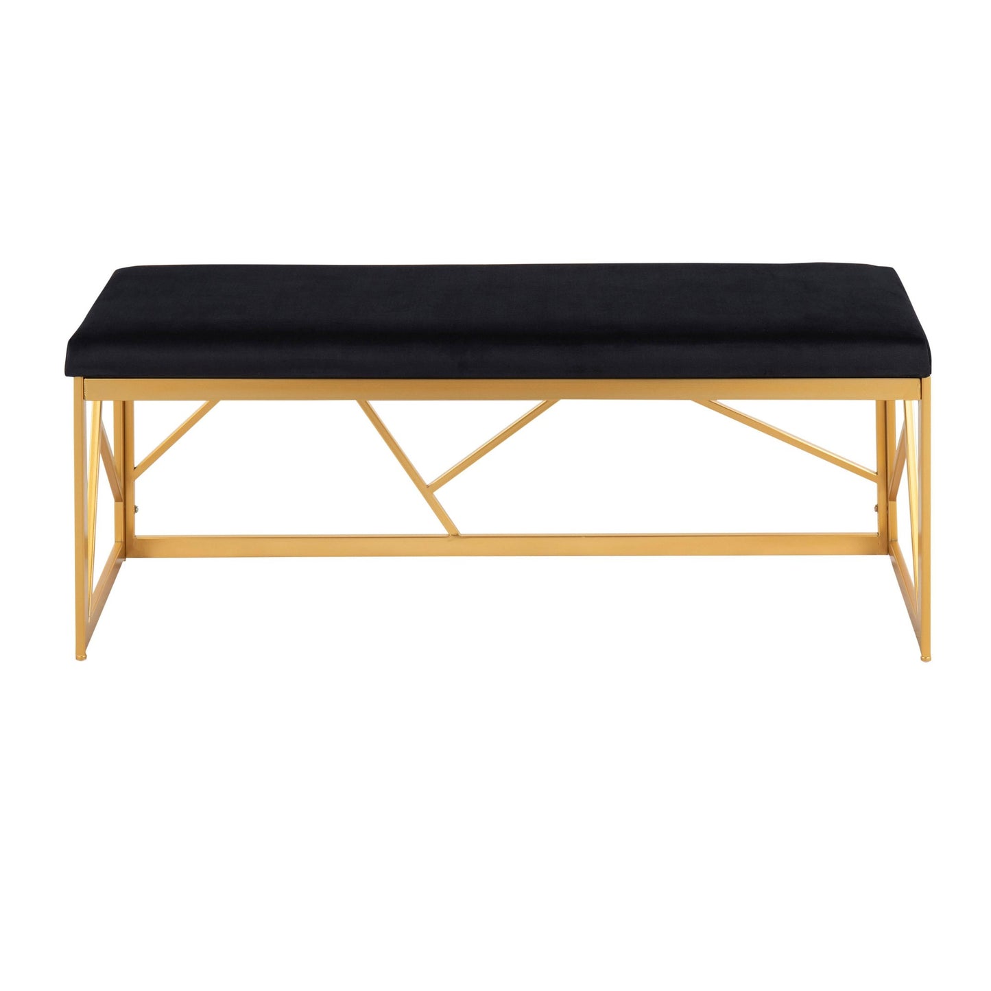 Folia Glam Metal Bench in Gold Steel and Black Velvet