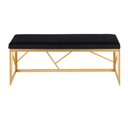 Folia Glam Metal Bench in Gold Steel and Black Velvet
