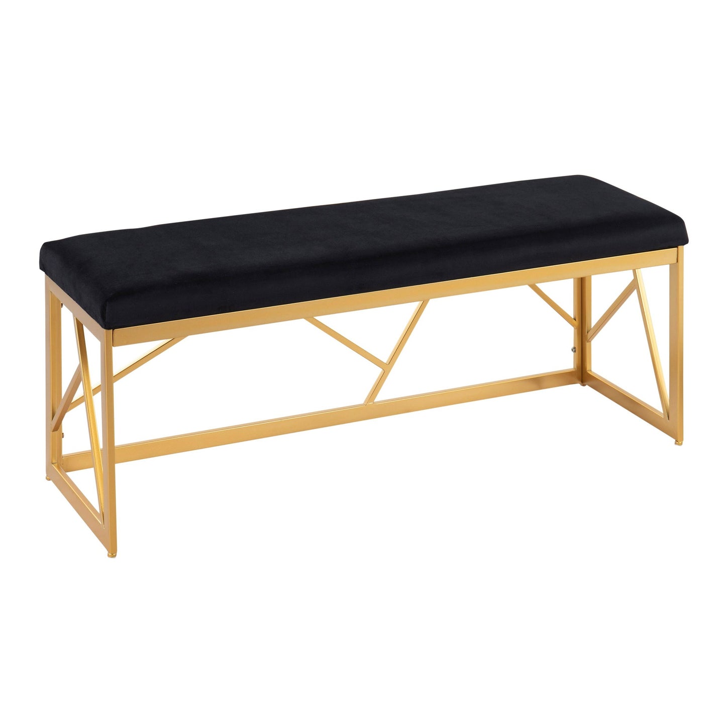 Folia Glam Metal Bench in Gold Steel and Black Velvet