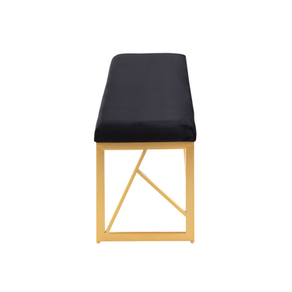 Folia Glam Metal Bench in Gold Steel and Black Velvet
