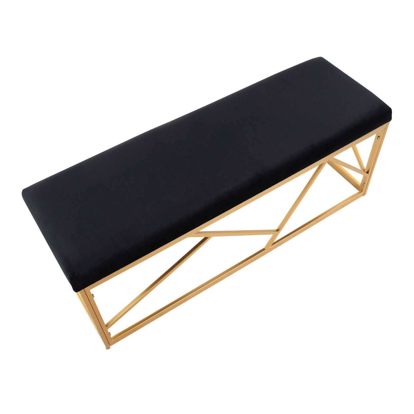 Folia Glam Metal Bench in Gold Steel and Black Velvet
