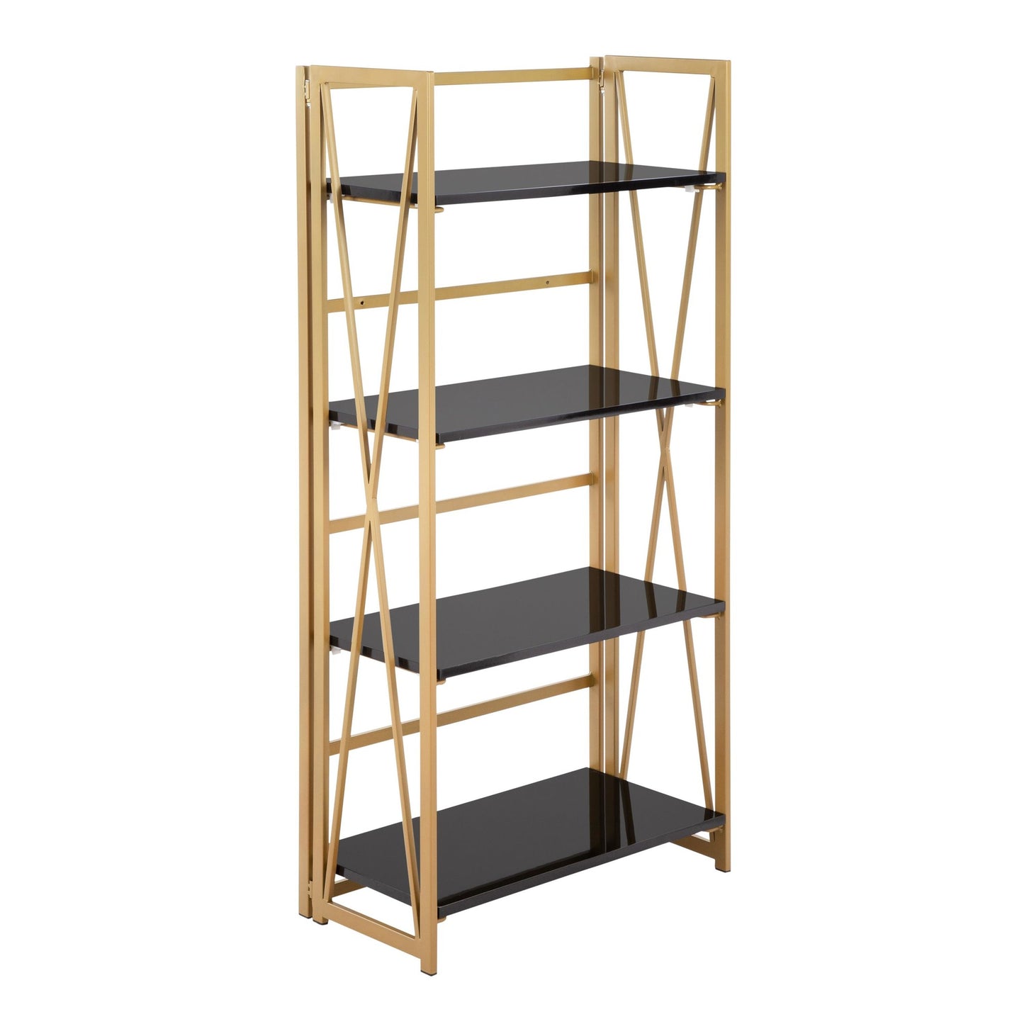 Folia Contemporary Bookcase in Gold Metal, Black and White Wood