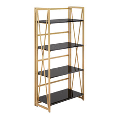 Folia Contemporary Bookcase in Gold Metal and Black Wood