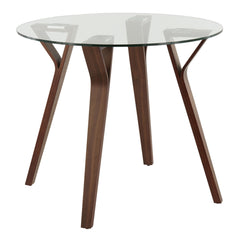 Folia Mid-Century Modern Round Dinette Table in Walnut Wood and Clear Glass