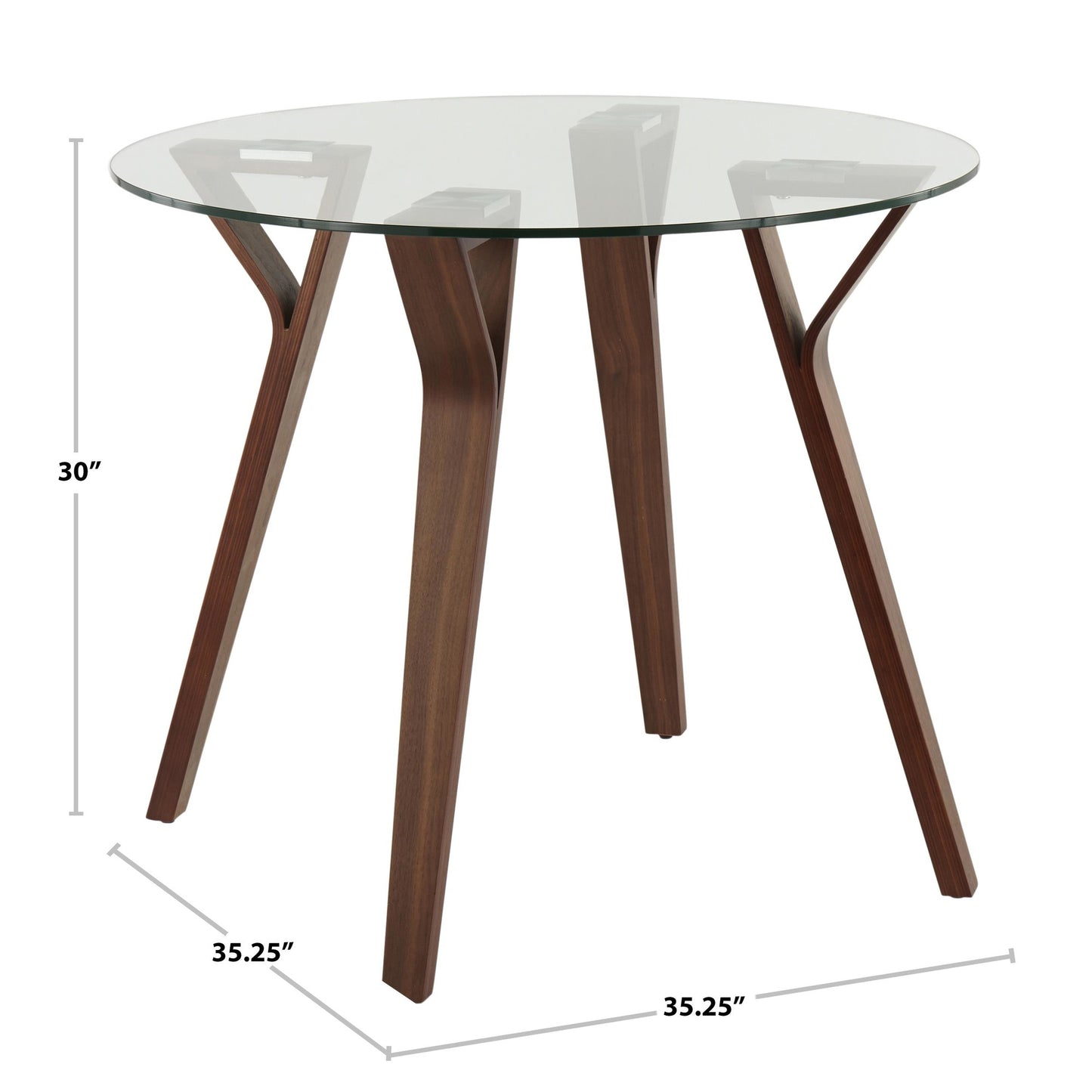 Folia Mid-Century Modern Round Dinette Table in Walnut Wood and Clear Glass