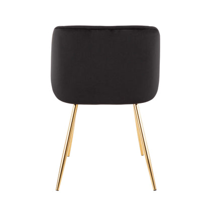 Fran Contemporary Chair in Gold Metal and Black Velvet   - Set of 2