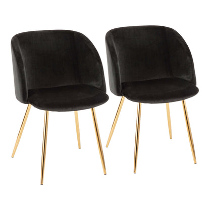 Fran Contemporary Chair in Gold Metal and Black Velvet   - Set of 2