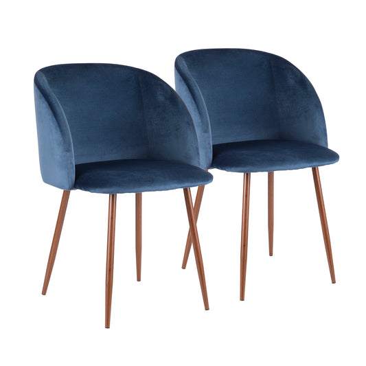Fran Contemporary Dining Chair in Walnut and Blue Velvet   - Set of 2