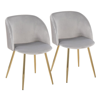 Fran Pleated Contemporary Chair in Gold Metal and Pleated Black Velvet   - Set of 2