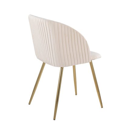 Fran Pleated Contemporary Chair in Gold Metal and Pleated Black Velvet   - Set of 2