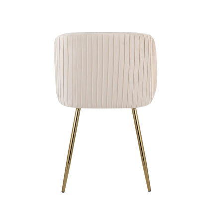 Fran Pleated Contemporary Chair in Gold Metal and Pleated Black Velvet   - Set of 2