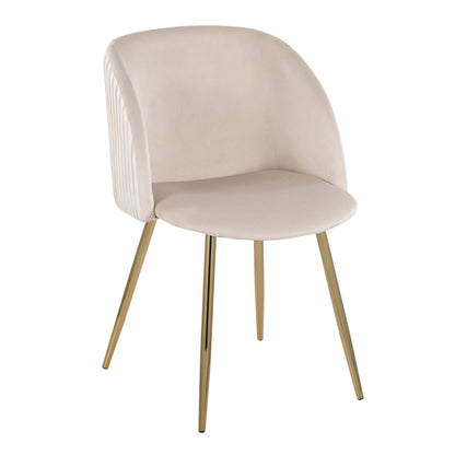 Fran Pleated Contemporary Chair in Gold Metal and Pleated Black Velvet   - Set of 2