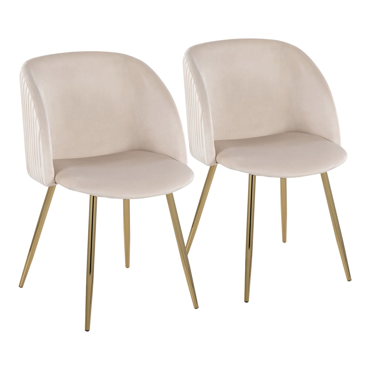 Fran Pleated Contemporary Chair in Gold Metal and Pleated Black Velvet   - Set of 2