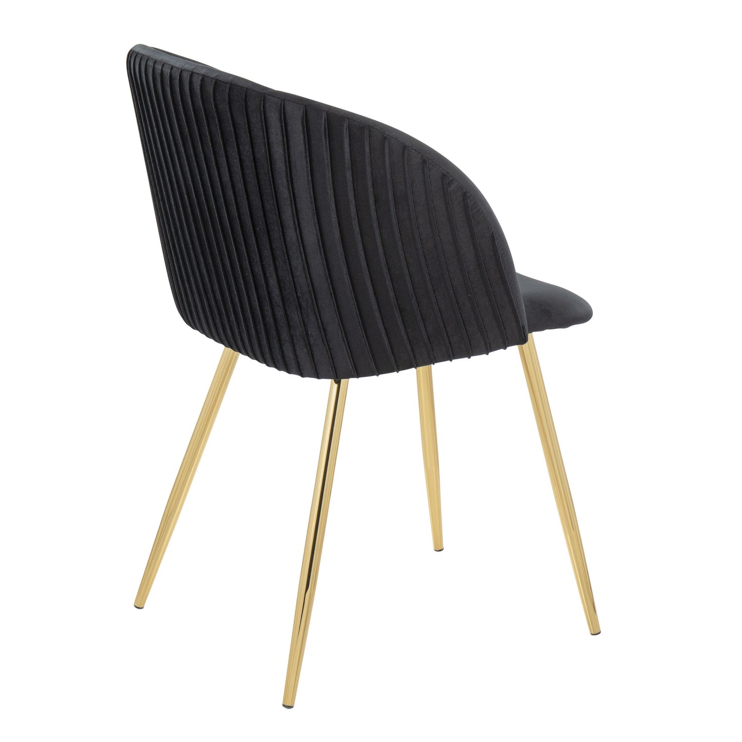 Fran Pleated Contemporary Chair in Gold Metal and Pleated Black Velvet   - Set of 2
