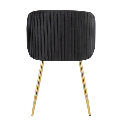 Fran Pleated Contemporary Chair in Gold Metal and Pleated Black Velvet   - Set of 2