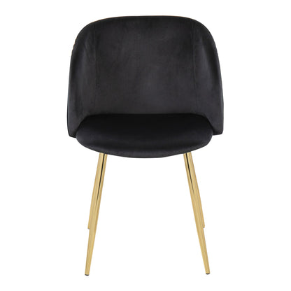 Fran Pleated Contemporary Chair in Gold Metal and Pleated Black Velvet   - Set of 2