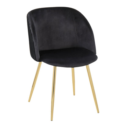 Fran Pleated Contemporary Chair in Gold Metal and Pleated Black Velvet   - Set of 2