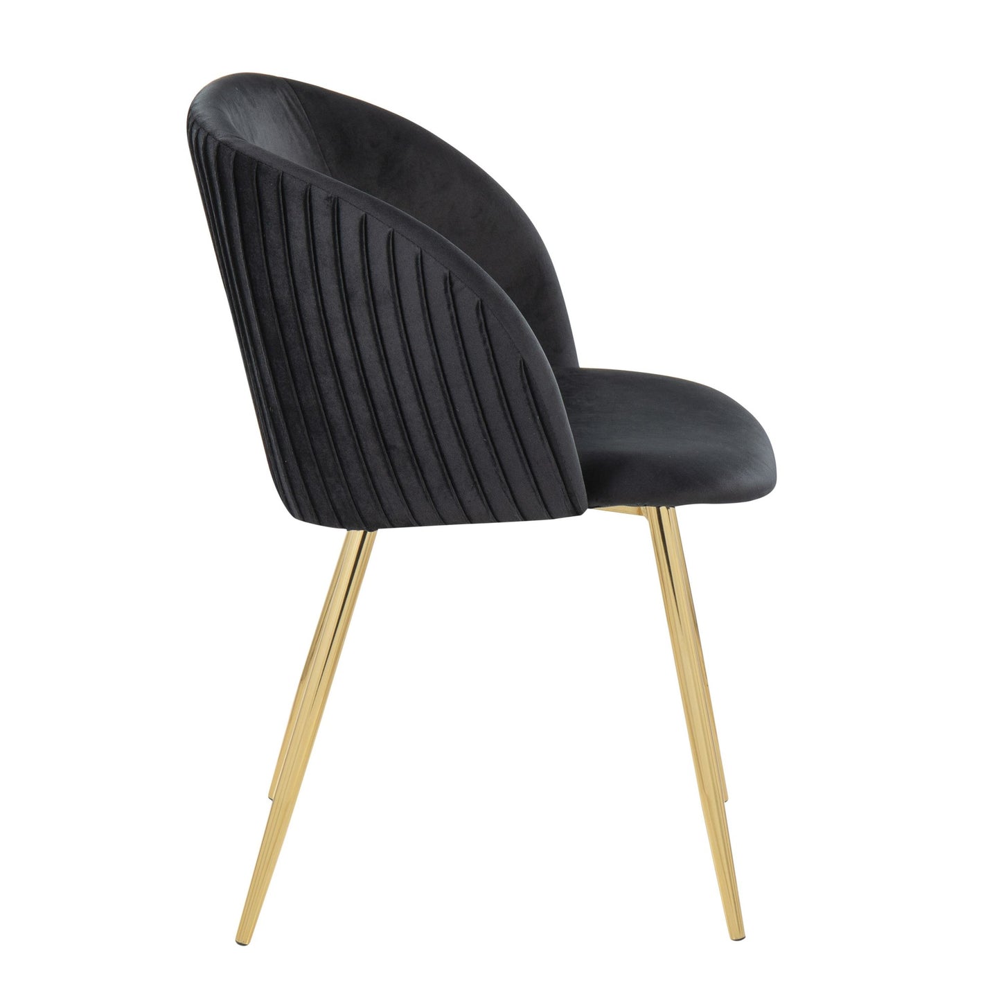 Fran Pleated Contemporary Chair in Gold Metal and Pleated Black Velvet   - Set of 2