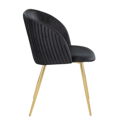 Fran Pleated Contemporary Chair in Gold Metal and Pleated Black Velvet   - Set of 2