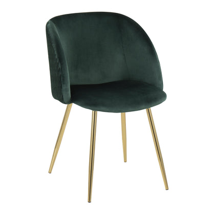 Fran Pleated Contemporary Chair in Gold Metal and Pleated Black Velvet   - Set of 2