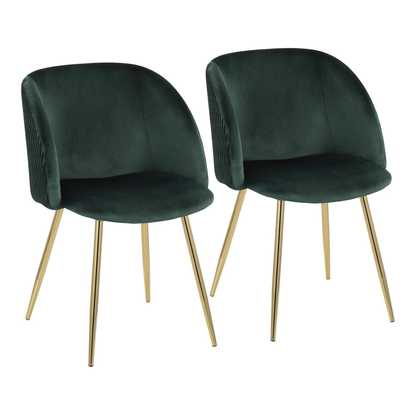 Fran Pleated Contemporary Chair in Gold Metal and Pleated Black Velvet   - Set of 2