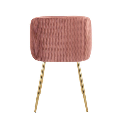 Fran Pleated Contemporary Chair in Gold Metal and Pleated Black Velvet   - Set of 2