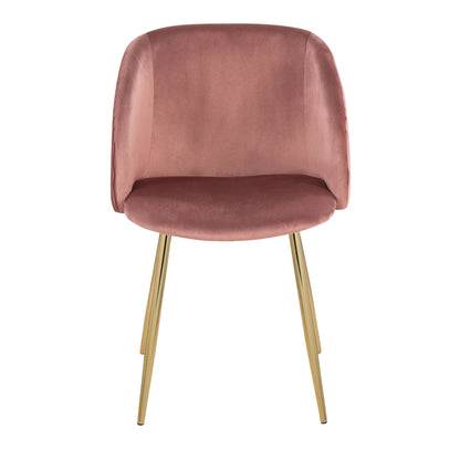 Fran Pleated Contemporary Chair in Gold Metal and Pleated Black Velvet   - Set of 2