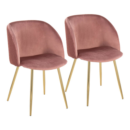 Fran Pleated Contemporary Chair in Gold Metal and Pleated Black Velvet   - Set of 2
