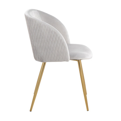 Fran Pleated Contemporary Chair in Gold Metal and Pleated Black Velvet   - Set of 2