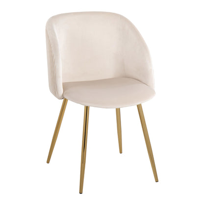 Fran Pleated Contemporary Chair in Gold Metal and Pleated Black Velvet   - Set of 2