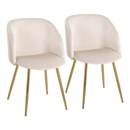 Fran Pleated Contemporary Chair in Gold Metal and Pleated Black Velvet   - Set of 2