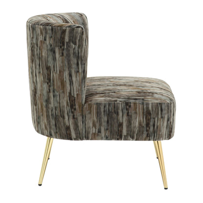 Fran Contemporary Slipper Chair in Gold Steel and Tan Leopard Fabric