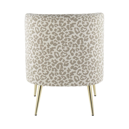 Fran Contemporary Slipper Chair in Gold Steel and Tan Leopard Fabric