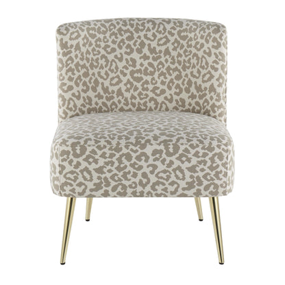 Fran Contemporary Slipper Chair in Gold Steel and Tan Leopard Fabric