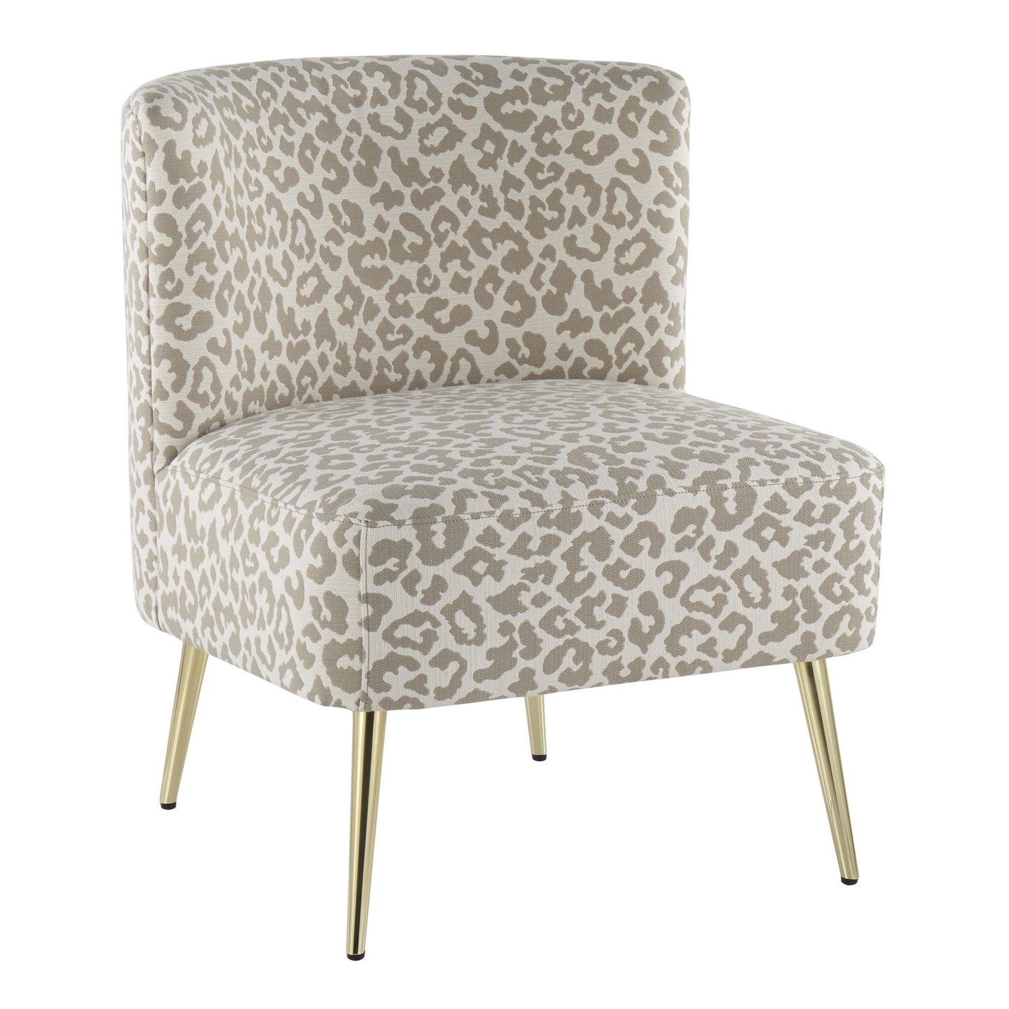 Fran Contemporary Slipper Chair in Gold Steel and Tan Leopard Fabric