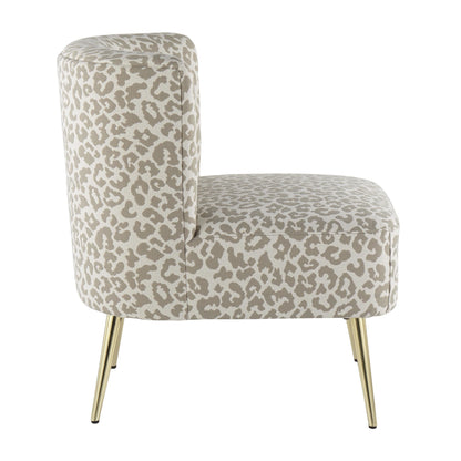 Fran Contemporary Slipper Chair in Gold Steel and Tan Leopard Fabric