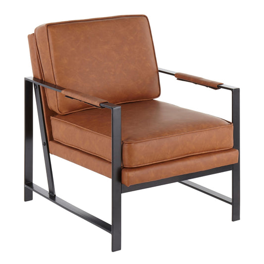 Franklin Contemporary Arm Chair in Black Metal and Camel Faux Leather