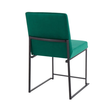 High Back Fuji Contemporary Dining Chair in Gold Steel and Beige Fabric   - Set of 2