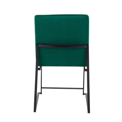 High Back Fuji Contemporary Dining Chair in Gold Steel and Beige Fabric   - Set of 2