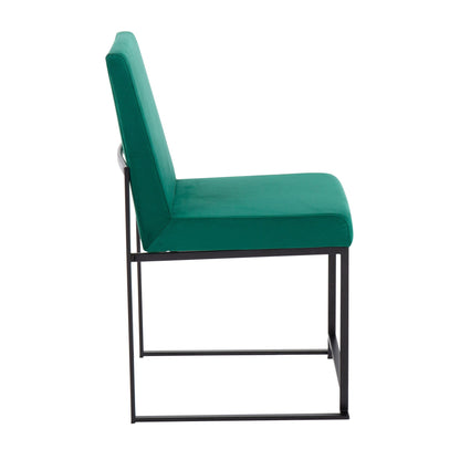High Back Fuji Contemporary Dining Chair in Gold Steel and Beige Fabric   - Set of 2