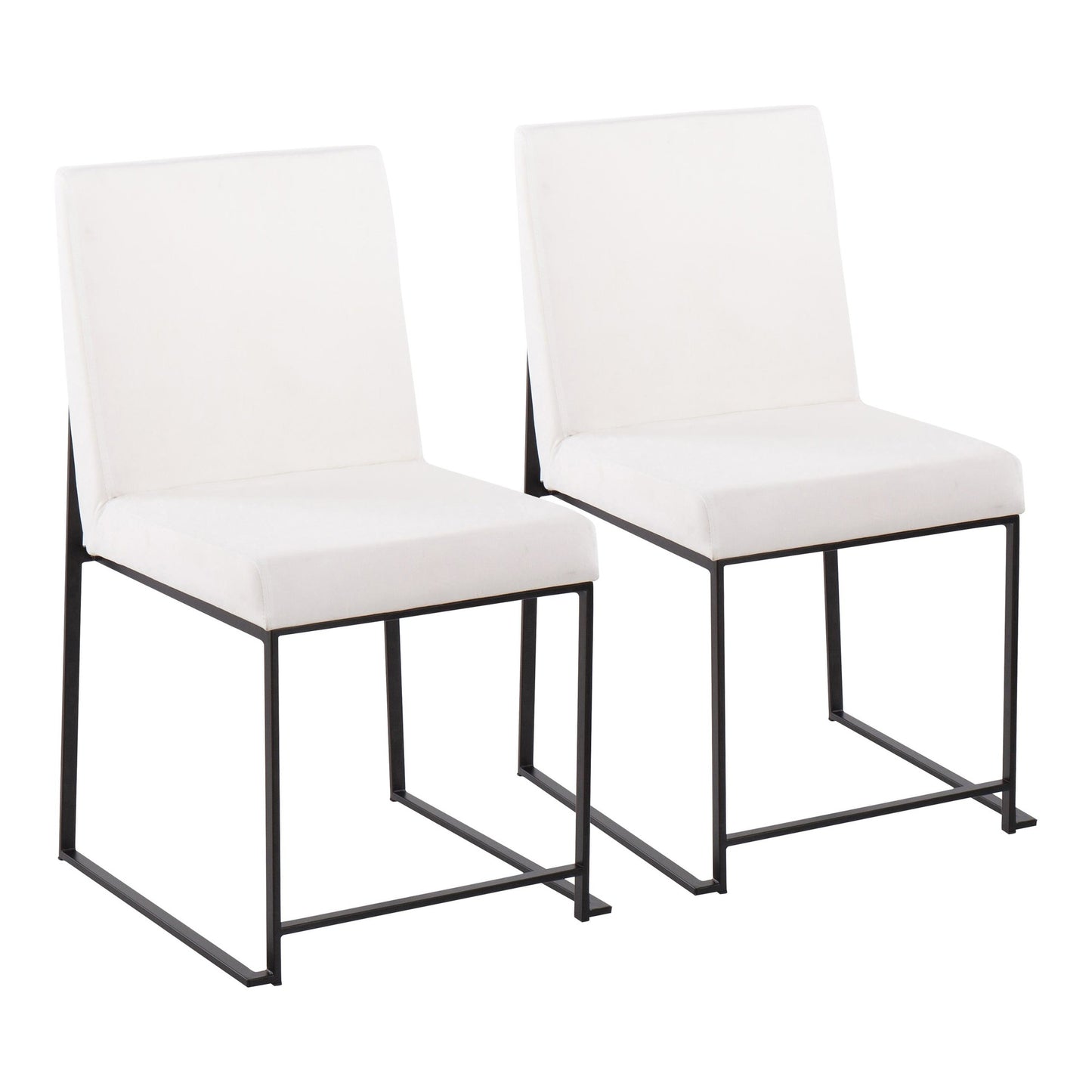 High Back Fuji Contemporary Dining Chair in Gold Steel and Beige Fabric   - Set of 2