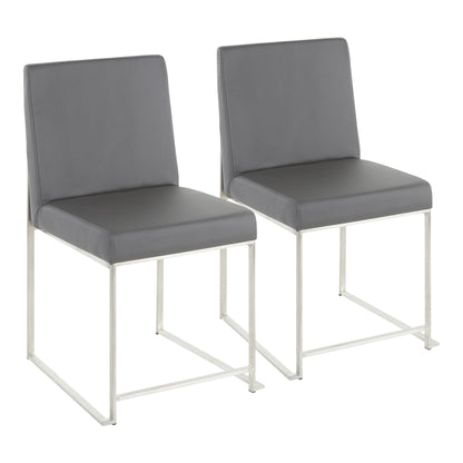 High Back Fuji Contemporary Dining Chair in Gold Steel and Beige Fabric   - Set of 2
