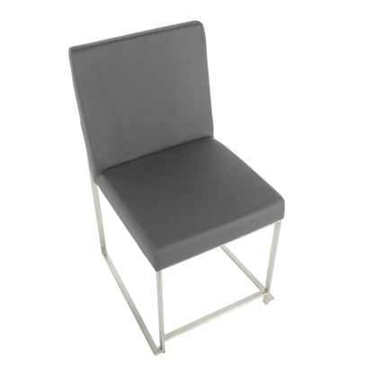 High Back Fuji Contemporary Dining Chair in Gold Steel and Beige Fabric   - Set of 2